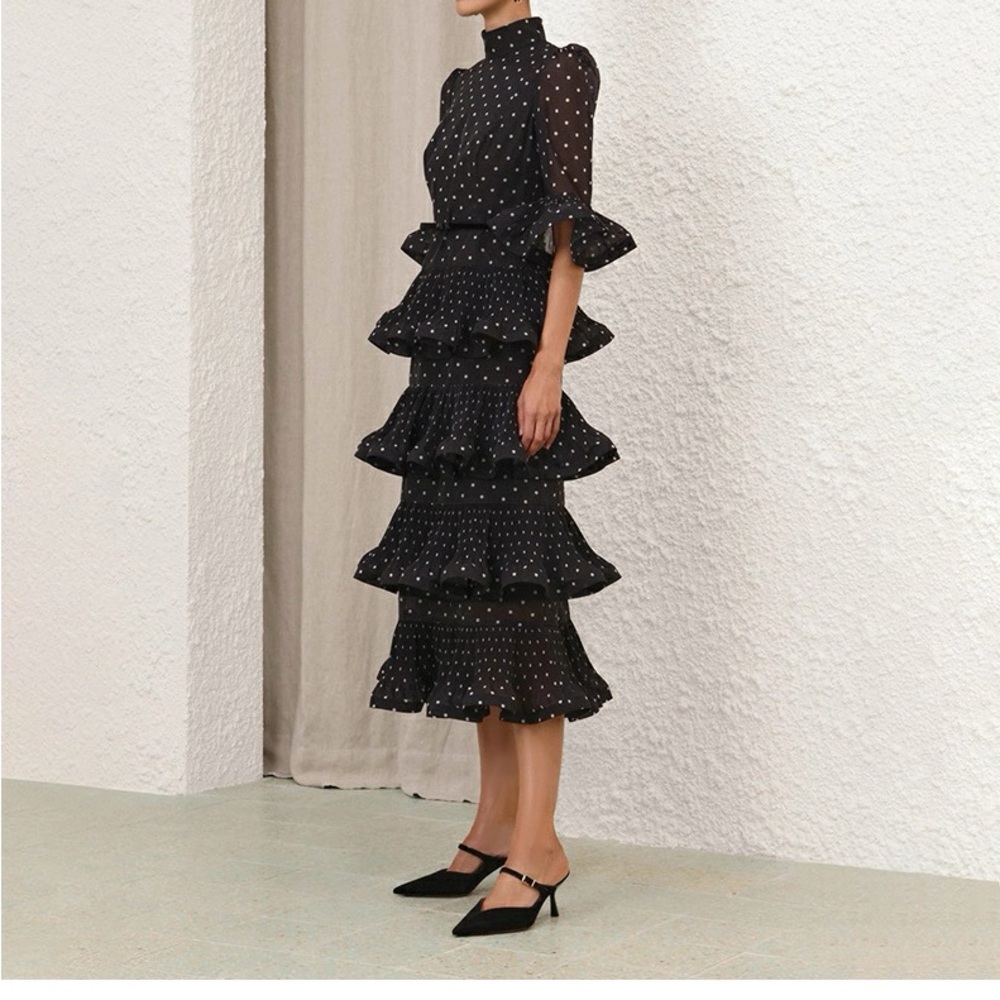 Designer Elaborate Black Polka Dot Ruffled Dress - Picture 10 of 11